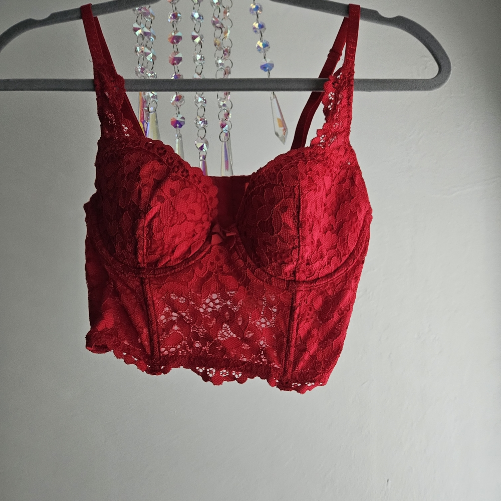 Victoria's Secret Red Lace Bra with Adjustable Straps